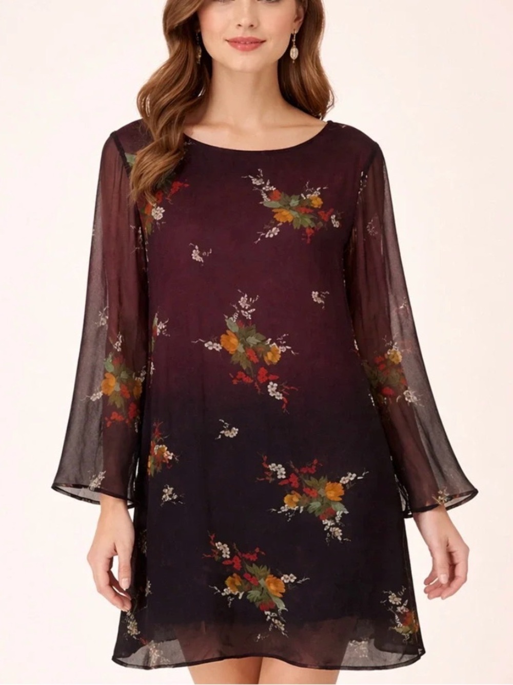 Sundance S Ombre Purple Black Floral Whimsigoth Sheer Witchy Boho Crinkle Rayon